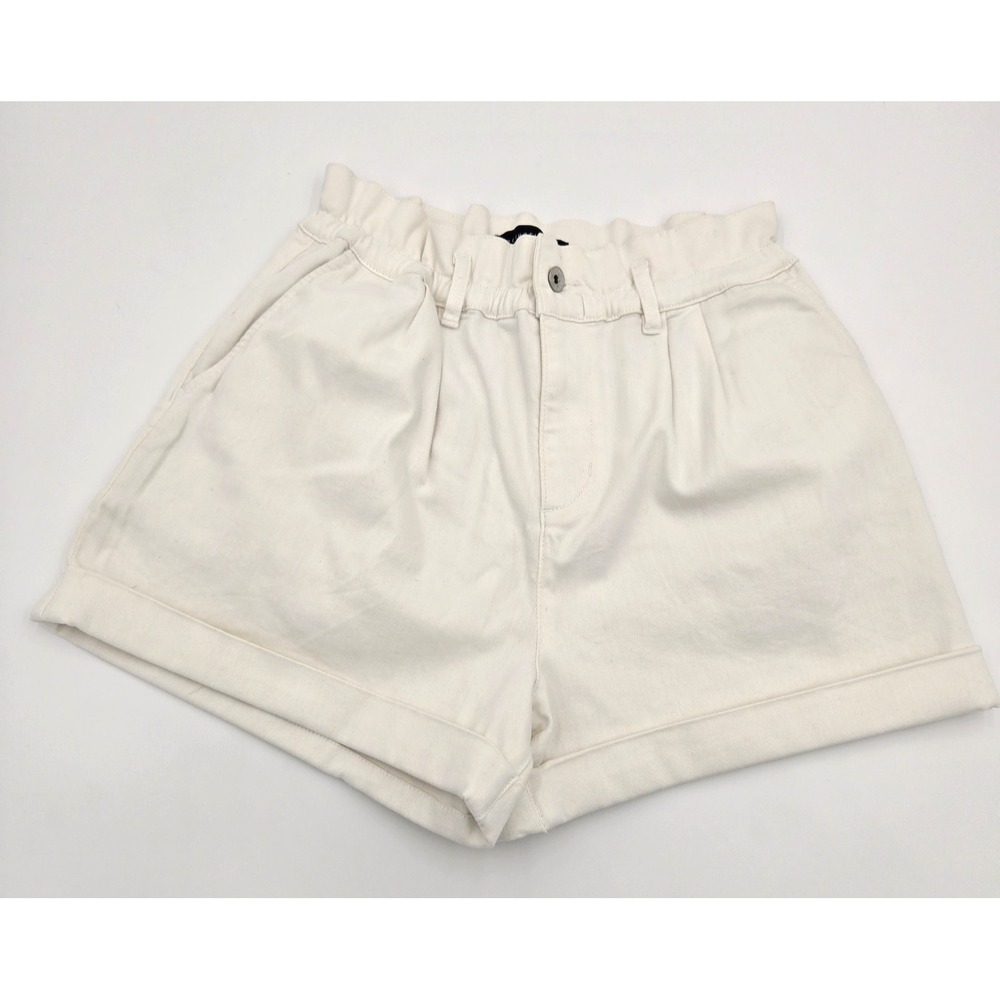 Sanctuary Womens Elastic Waist Poplin White‎ Cuffed Casual Shorts 27 Pockets